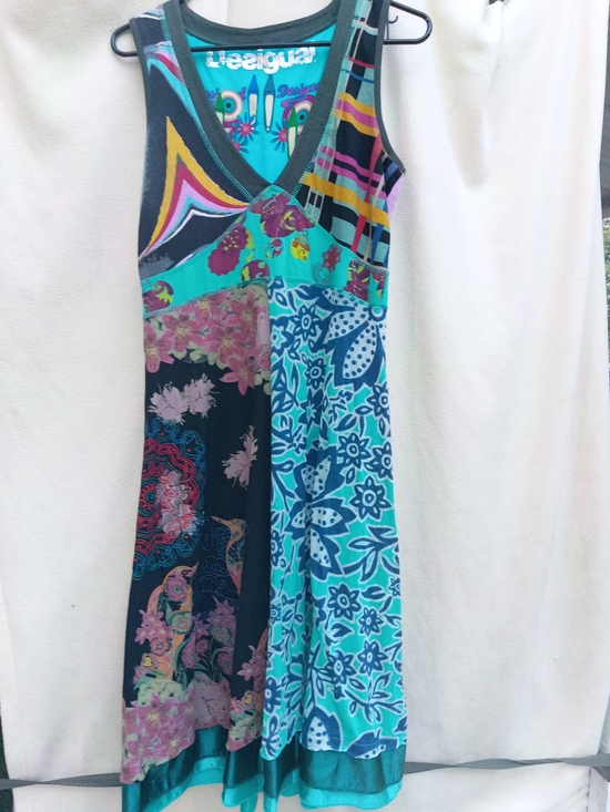 Desigual Dresses & Skirts - Desigual Turquoise Navy Floral Patchwork V‑Neck Midi Dress